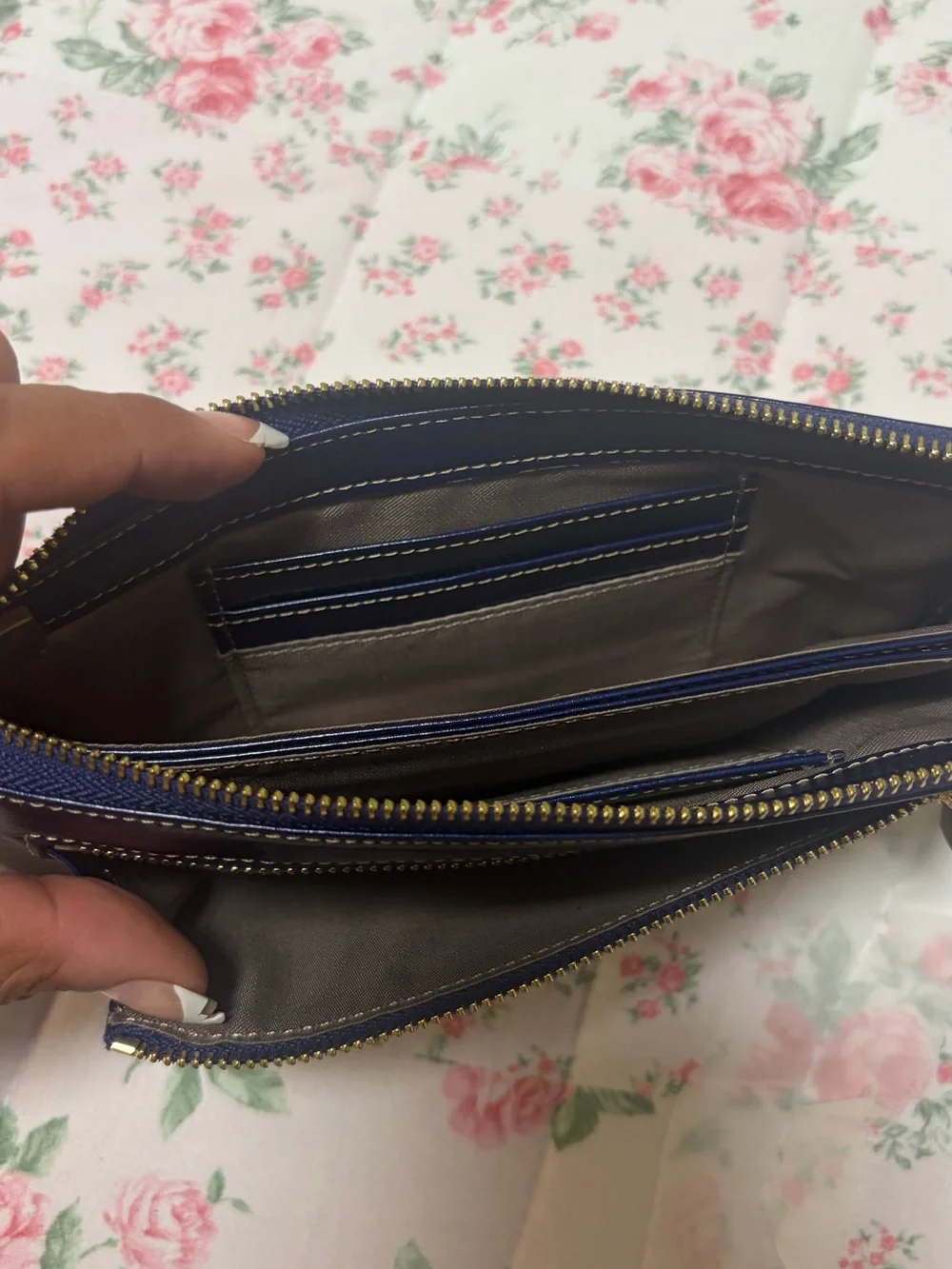 Navy Wristlet Clutch Wallet with Gold Accent